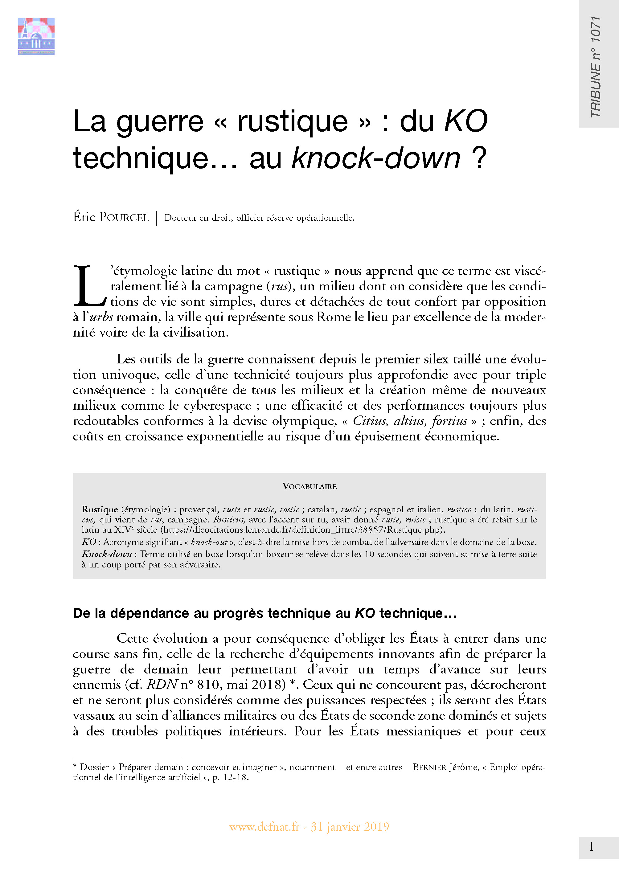 La guerre « rustique » : du KO technique… au knock-down ? (T 1071)
